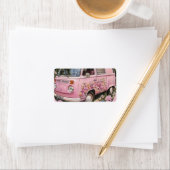 Pink Bus Beach Wall Art, Retro Van Print Californa ラベル (インサイチュ)