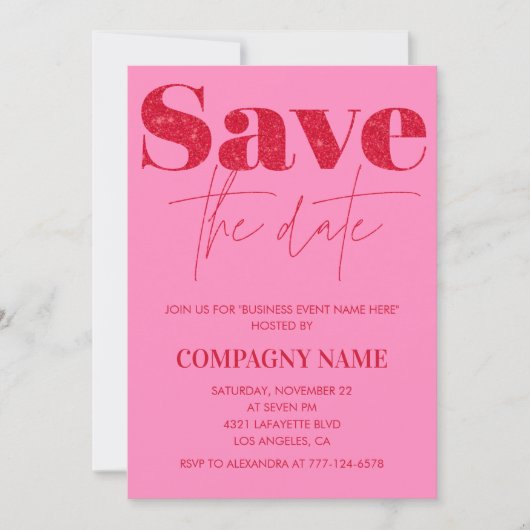 Pink Businessパーティー招待状日付の保存 招待状 (正面)