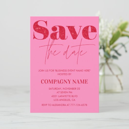 Pink Businessパーティー招待状日付の保存 招待状 (スタンド正面)