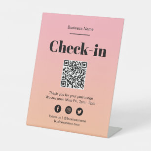 Pink Business グラデーション Covid QRコードチェックイン記号 台座サイン