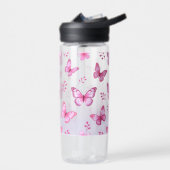 Pink butterflies and flowers pattern ウォーターボトル (左面)