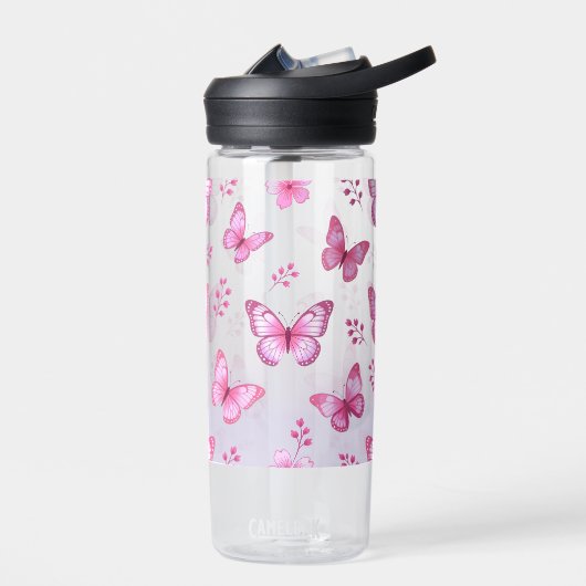 Pink butterflies and flowers pattern ウォーターボトル (左面)