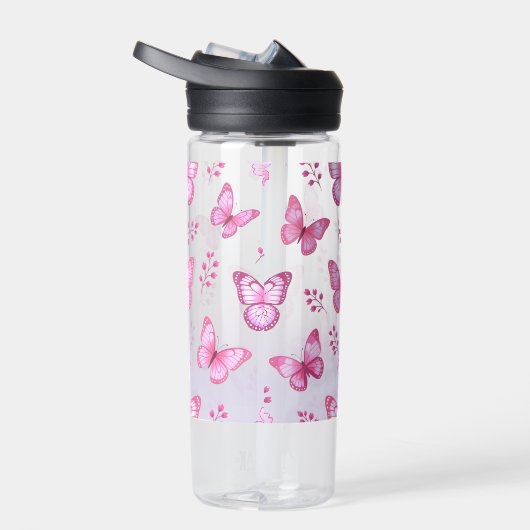 Pink butterflies and flowers pattern ウォーターボトル (右面)