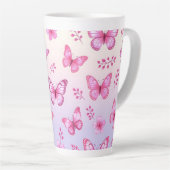 Pink butterflies and flowers pattern カフェラテマグ (右アングル)