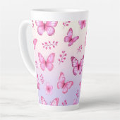 Pink butterflies and flowers pattern カフェラテマグ (左アングル)