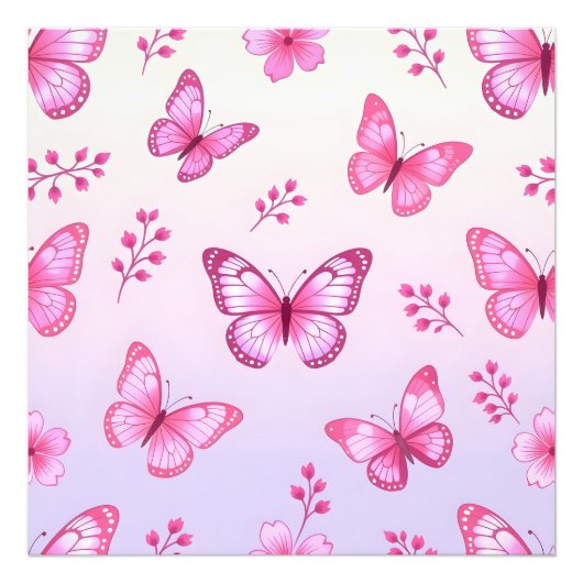 Pink butterflies and flowers pattern フォトプリント            (正面)