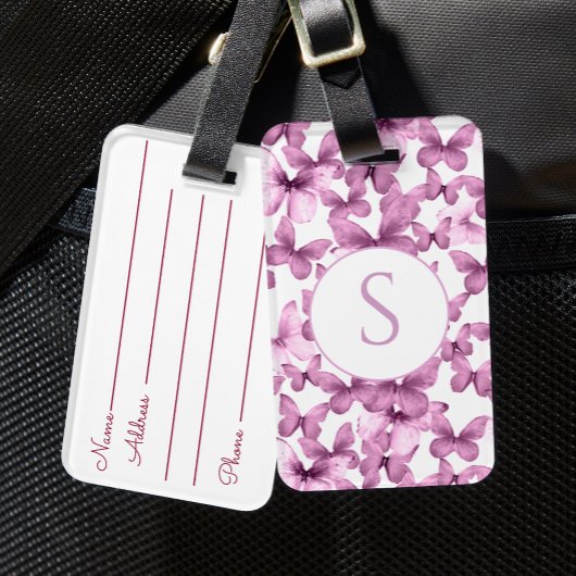 Pink Butterflies Custom Monogram Luggage Tag ラゲッジタグ