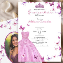 Pink Butterflies Dress and Tiara Photo Quinceanera