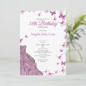 Pink Butterflies Fancy Dress 18th Birthday Debut 招待状 (スタンド正面)