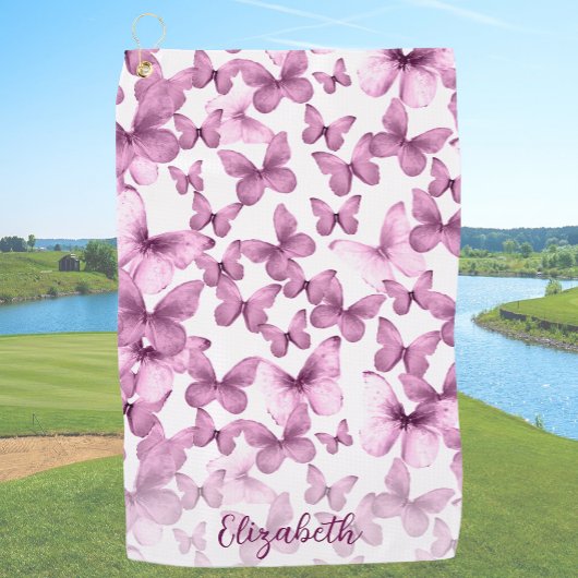 Pink Butterflies Personalized Golf Towel ゴルフタオル