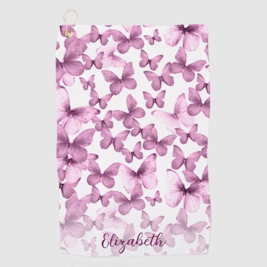 Pink Butterflies Personalized Golf Towel ゴルフタオル (正面)