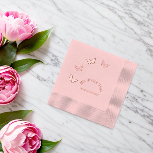 Pink Butterflies Quinceanera 箔ナプキン (インサイチュ (ウェディング))