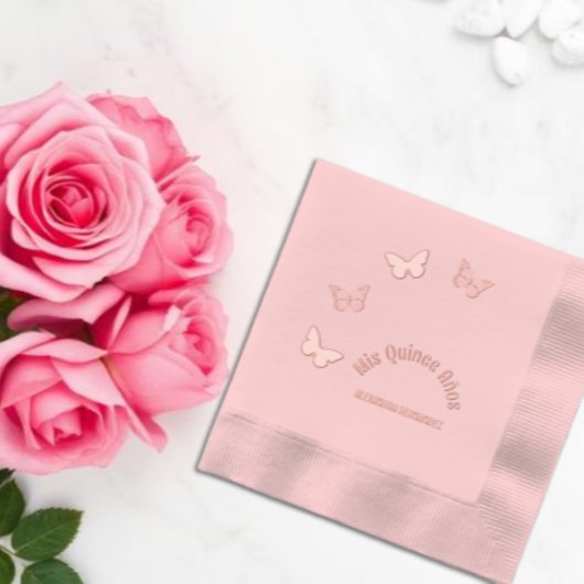 Pink Butterflies Quinceanera 箔ナプキン