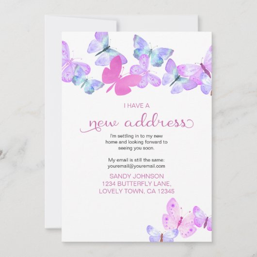 Pink Butterflyかわいらし私は新しいアドレスを移動している 案内状 (正面)
