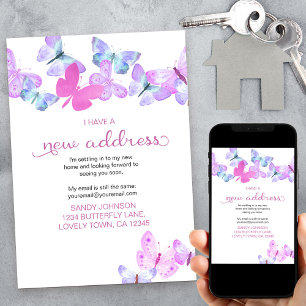 Pink Butterflyかわいらし私は新しいアドレスを移動している 案内状