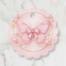 Pink Butterfly 1st Birthday Thank You Scalloped  フェイバータグ