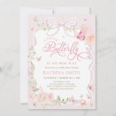 Pink Butterfly Baby Girl Baby Shower 招待状 (正面)