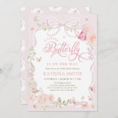 Pink Butterfly Baby Girl Baby Shower 招待状 (正面/裏面)
