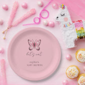 Pink Butterfly Baby Shower ペーパープレート (パーティー)