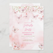 Pink Butterfly Birthday Girl Invitation  招待状 (正面/裏面)
