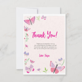 Pink Butterfly Birthday Thank You Card サンキューカード