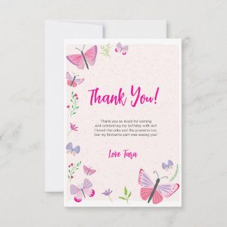 Pink Butterfly Birthday Thank You Card サンキューカード