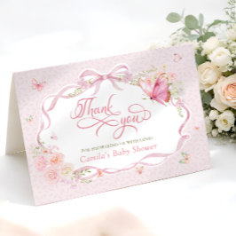 Pink Butterfly Bloom Baby Shower Thank You Card サンキューカード