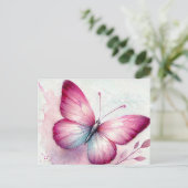 Pink Butterfly Botanical Watercolor ポストカード (スタンド正面)
