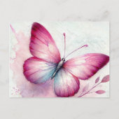 Pink Butterfly Botanical Watercolor ポストカード (正面)