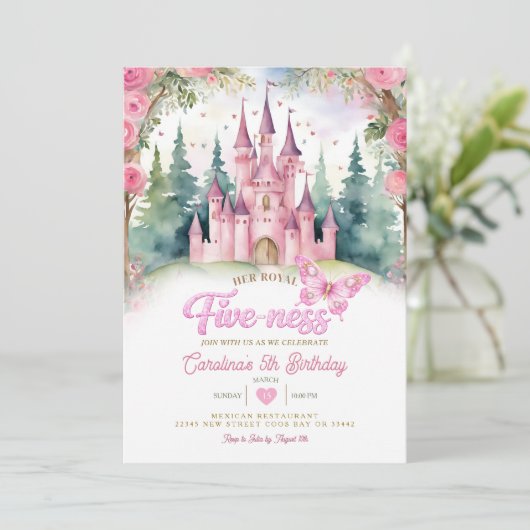Pink Butterfly Castle Her Royal Five-ness Birthday 招待状 (スタンド正面)