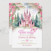 Pink Butterfly Castle Her Royal Five-ness Birthday 招待状 (正面/裏面)