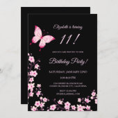 Pink Butterfly Cherry Blossom Black  招待状 (正面/裏面)