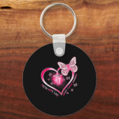 Pink Butterfly Cross Faith Hope Love Breast Cancer キーホルダー (正面)