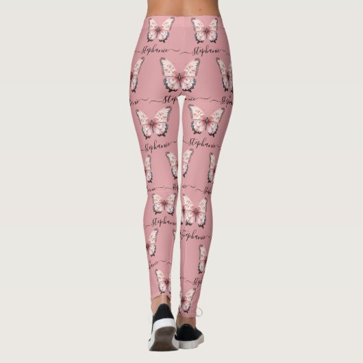 Pink Butterfly Custom Name Leggings レギンス (裏面)