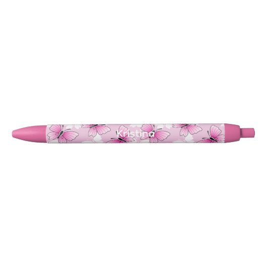 Pink Butterfly Cute Kawaii Personalized Pen 黒ボールペン (正面)