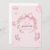 Pink Butterfly First Birthday Invite for Baby Girl 招待状 (正面/裏面)