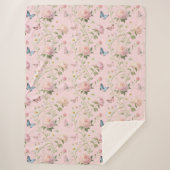Pink Butterfly Floral Blanket シェルパブランケット (正面)