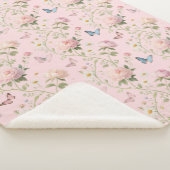 Pink Butterfly Floral Blanket シェルパブランケット (3/4)
