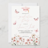 Pink Butterfly Floral Graduation Invitation 招待状 (正面)