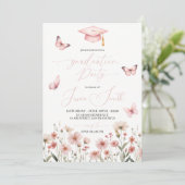 Pink Butterfly Floral Graduation Invitation 招待状 (スタンド正面)