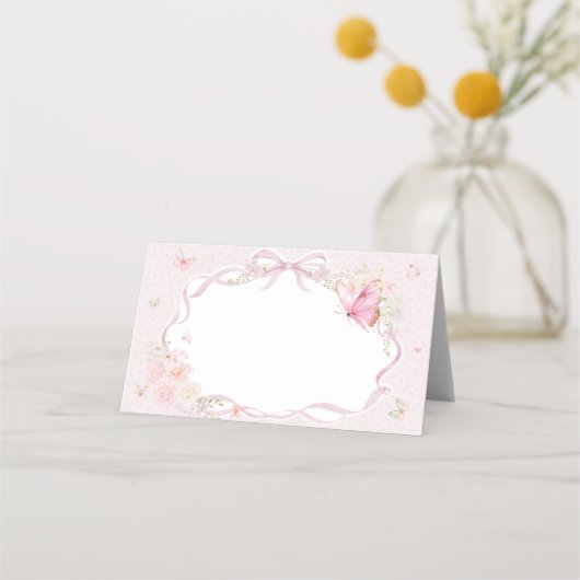 Pink Butterfly Floral Place Card プレイスカード (正面)