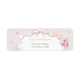 Pink Butterfly Floral Return Address Label ラベル