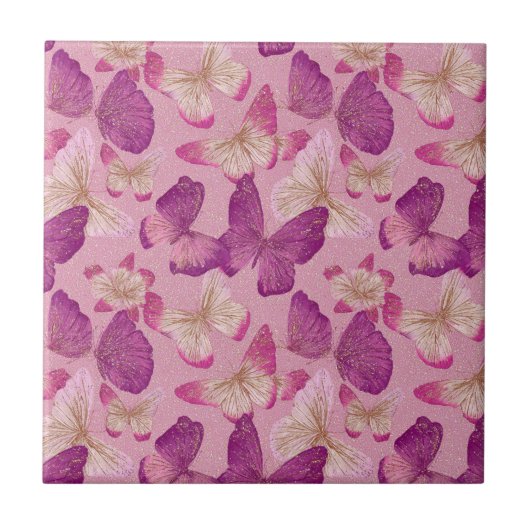 Pink Butterfly Glitter Seamless Pattern タイル (正面)