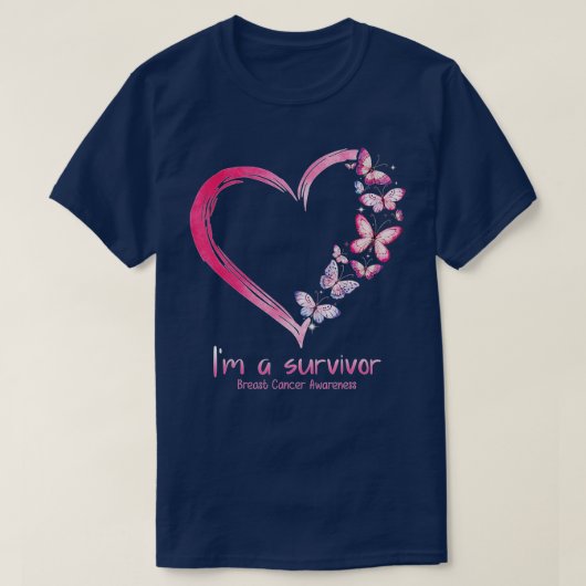 Pink Butterfly Heart I'm A Survivor Breast Cancer  Tシャツ (デザイン正面)