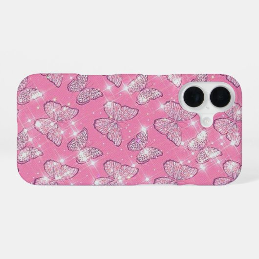 Pink Butterfly iPhone 16ケース (裏面横)