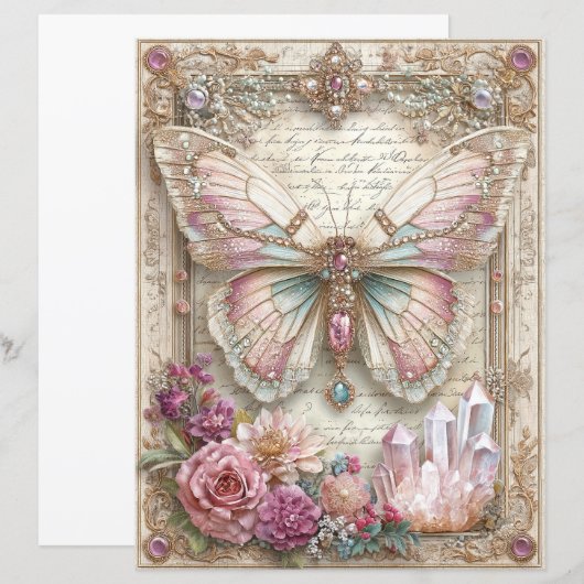 Pink Butterfly Junk Journal Scrapbook Paper (正面/裏面)