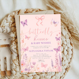 pink Butterfly Kisses ribbon bow baby shower 招待状