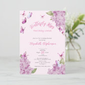 Pink Butterfly Kisses Watercolor Baby Shower 招待状 (スタンド正面)