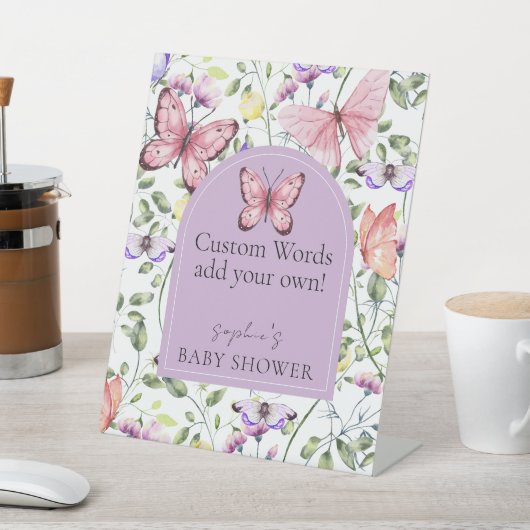 Pink Butterfly Lavender Arch Custom Words 台座サイン (インサイチュ)