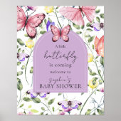 Pink Butterfly Lavender Arch Welcome Baby Shower ポスター (正面)